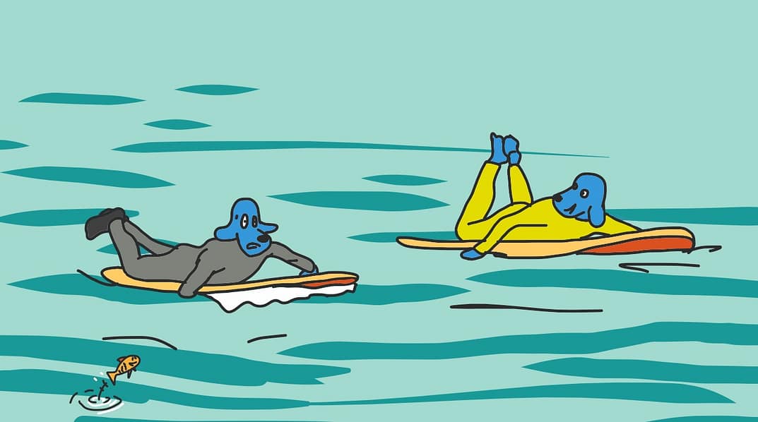 Deux surfeurs rament ensemble