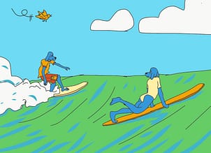 Un surfeur croise le regard d'une surfeuse