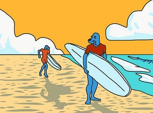 Deux surfeurs s'apprêtent à aller à l'eau Mayana Surf Coaching surf privé Saint-Malo