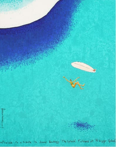 Prelude to a tribute to David hockney Splash, 146x114, Fabrice Rehel coll part.