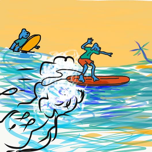 Joie-sur-planche-de surf-débutant