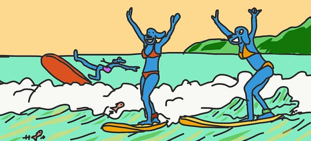 Débutants-heureux-sur-planche-de-surf-Copyrigtht Fabrice Rehel