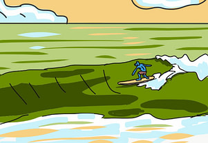 Coaching privé Mayana Surf Un longboarder surfe avec sa planche en travers de la vague