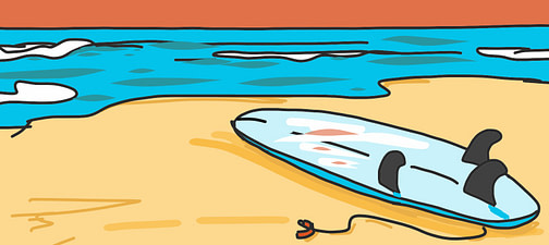 Une planche de surf vous attend sur la plage